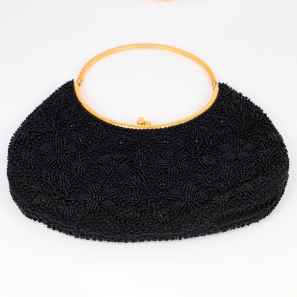 Vintage Goldco Beaded Purse Floral Design, black Beaded Evening Bag, Vtg Handbag - Picture 2 of 6